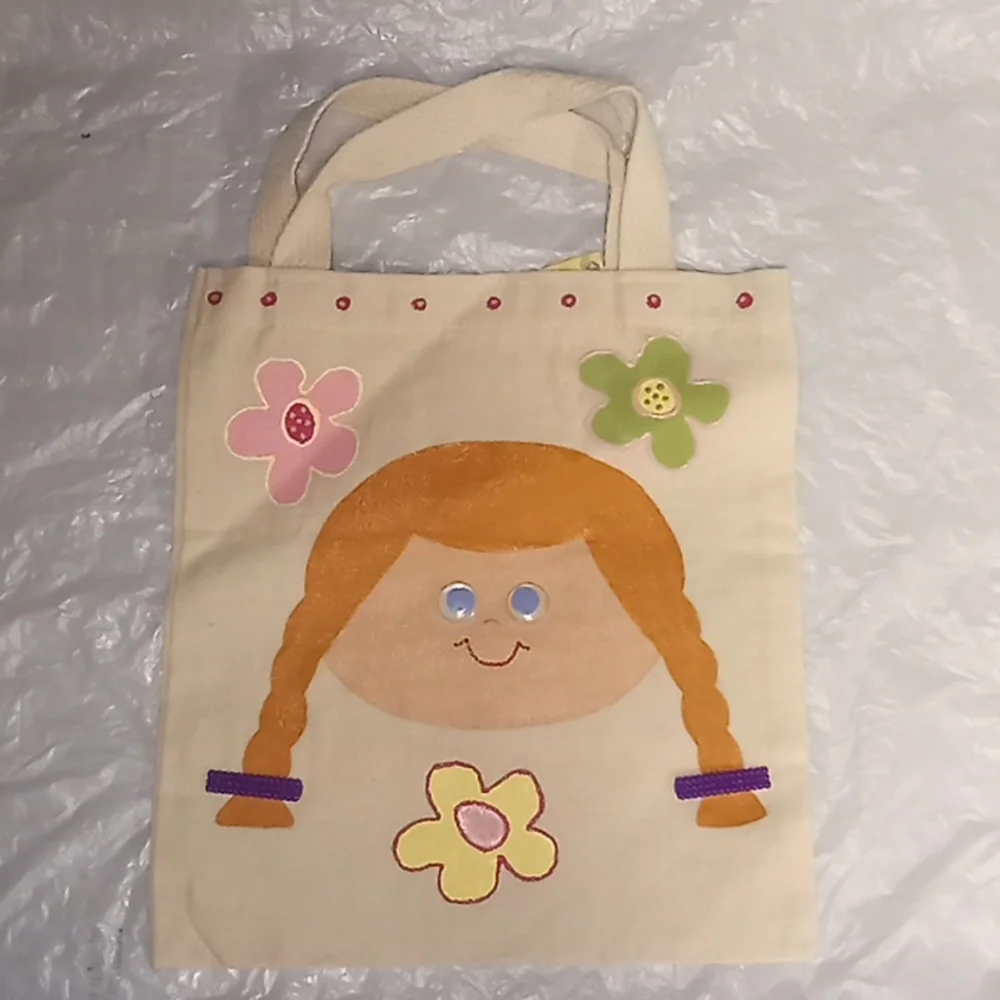 Girl's Handpainted One of a Kind Goggly Eyes Girl Canvas Tote Bag